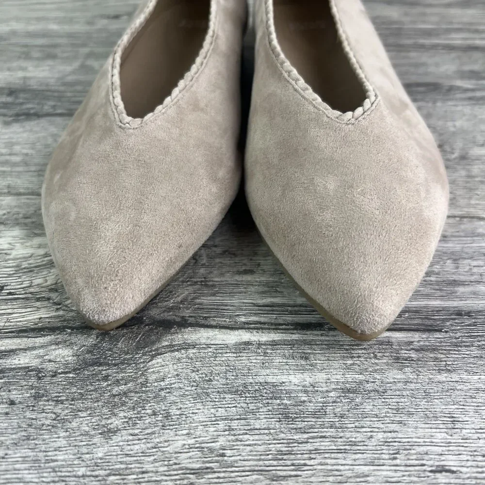 Eileen Fisher Posy Ballet Flats Suede Tan Pointed Toe Scalloped Women’s Size 11